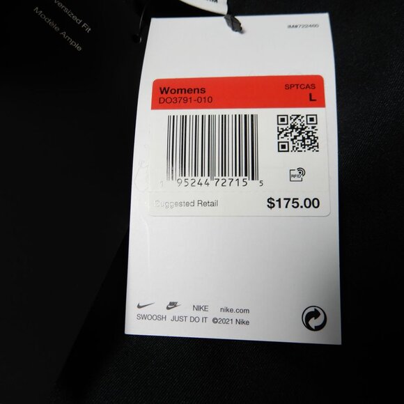 NIKE Faux Fur Plush Swoosh Teddy JACKET Size L Oversized Black Fossil Logo NEW - Picture 10 of 12